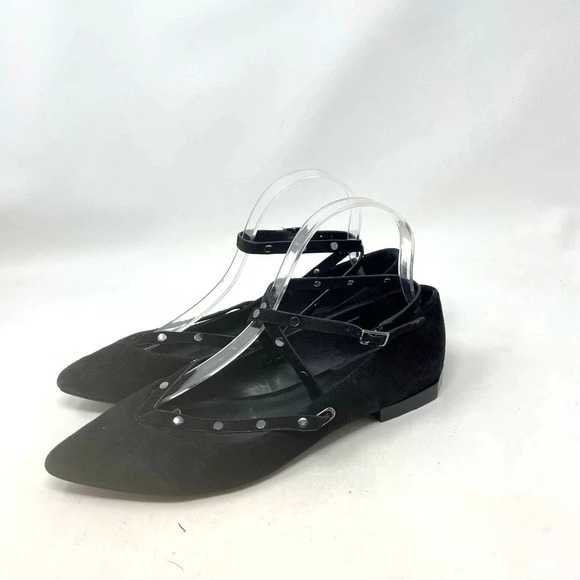 Rebecca Minkoff Faye Black Suede Studded Pointed Toe Flats Size US 7.5 - Picture 3 of 13